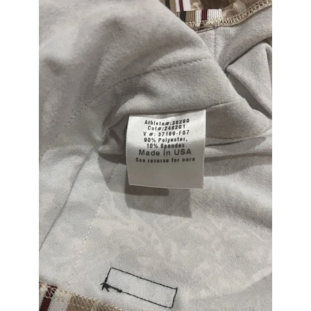 ATHLETA Quarter Zip Athletic Top Tan Cream Damask Print Striped Made In US Sz M - Picture 7 of 8